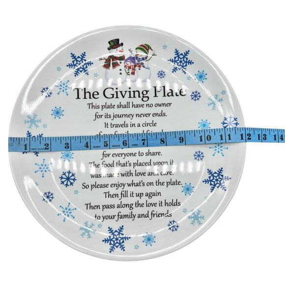 The Giving Plate 12" Round Snowy Snowman Design Melamine Dishwasher Safe Not Mic - Picture 6 of 6